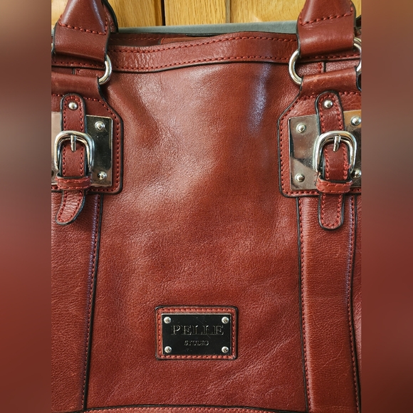 Wine Red Italian Leather Handbag with Silver Hardware - Picture 3 of 9